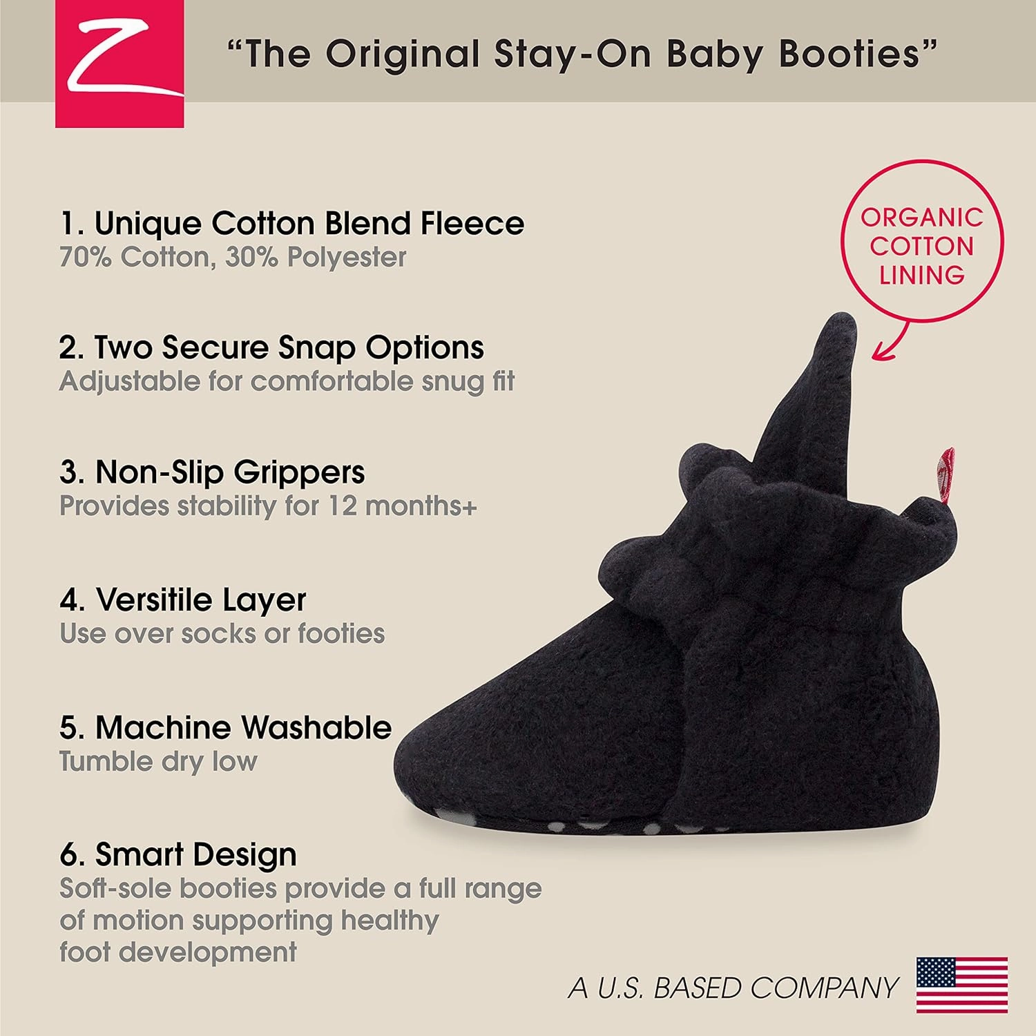Zutano Unisex Fleece Baby Booties, Two Snap Closure, Newborn to 24 Months